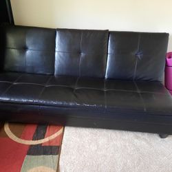 Futon Black Leather Sofa