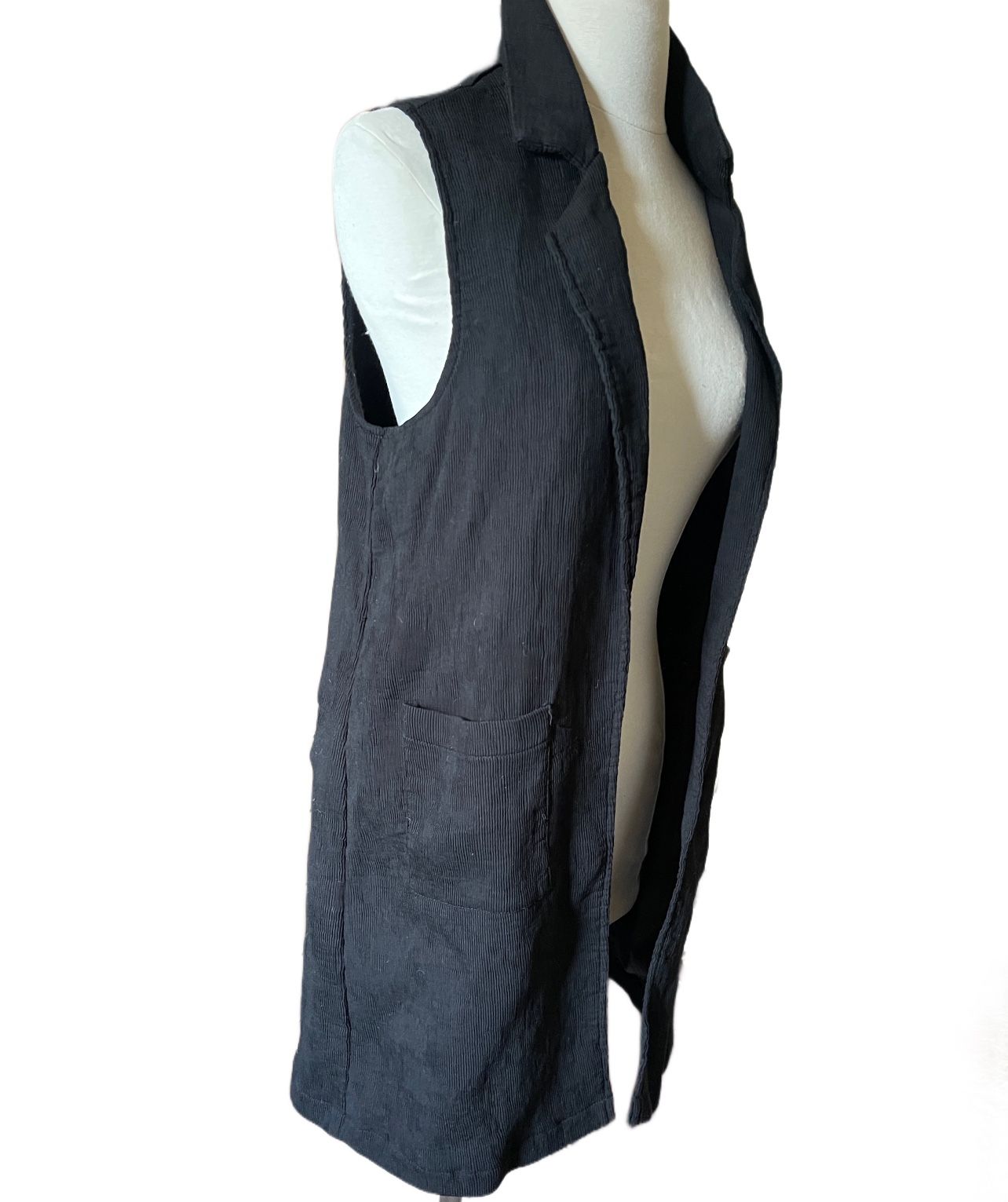 Casting LA vest Jacket Black Long With Pockets Womens Sz Medium Festival Collar 