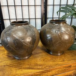 Vintage Japanese Koi Vase Set