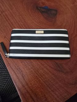 Kate Spade Black and White Striped Zip Wallet