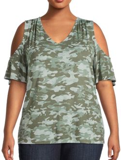 Terra & Sky Womens Plus Size Cold Shoulder T-Shirts 2X
