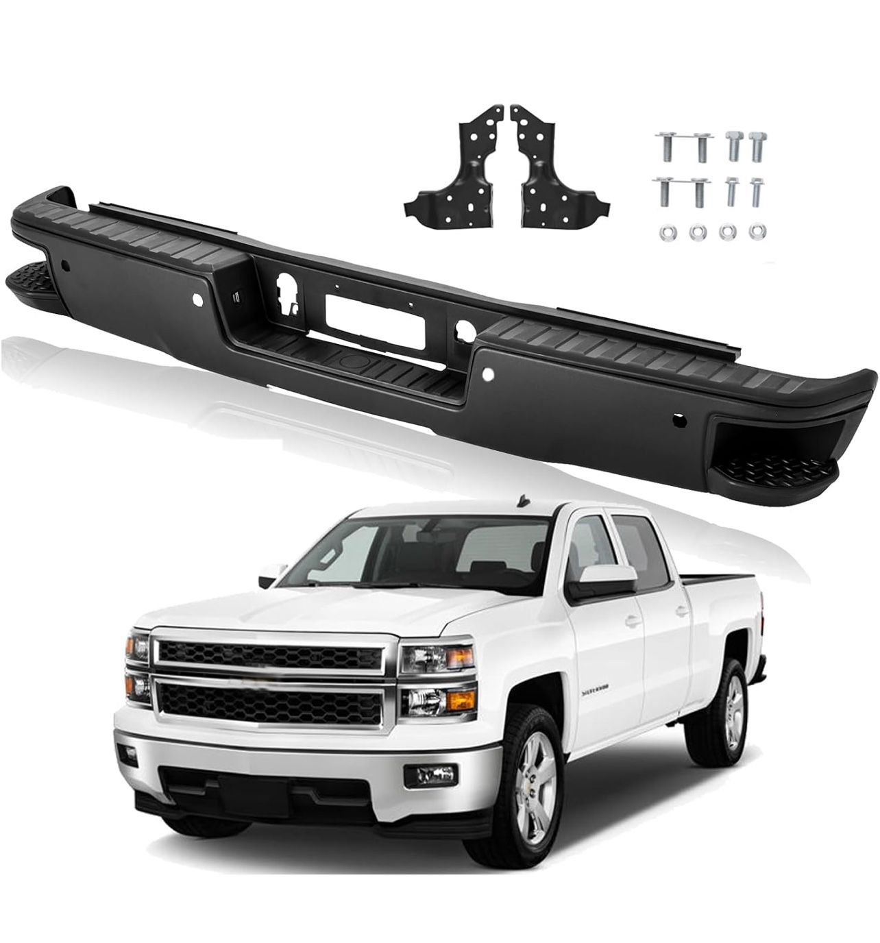 Rear Bumper Assembly Compatible with 2014-2018 Chevy Silverado GMC Sierra 1500 W/SENSOR Hole Carbon Steel,Texture Black