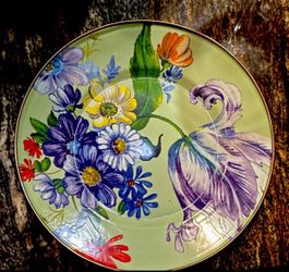 McKenzie Childs Floral Decorative Plate with Gold Rim