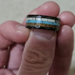 Whiskey Barrel, Deer Antler And Turquoise Ring