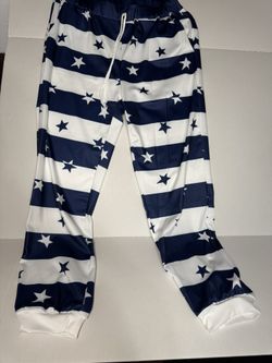 Women’s American Flag Pants XL –  White Blue Stars Stripes Lounge Casual 
