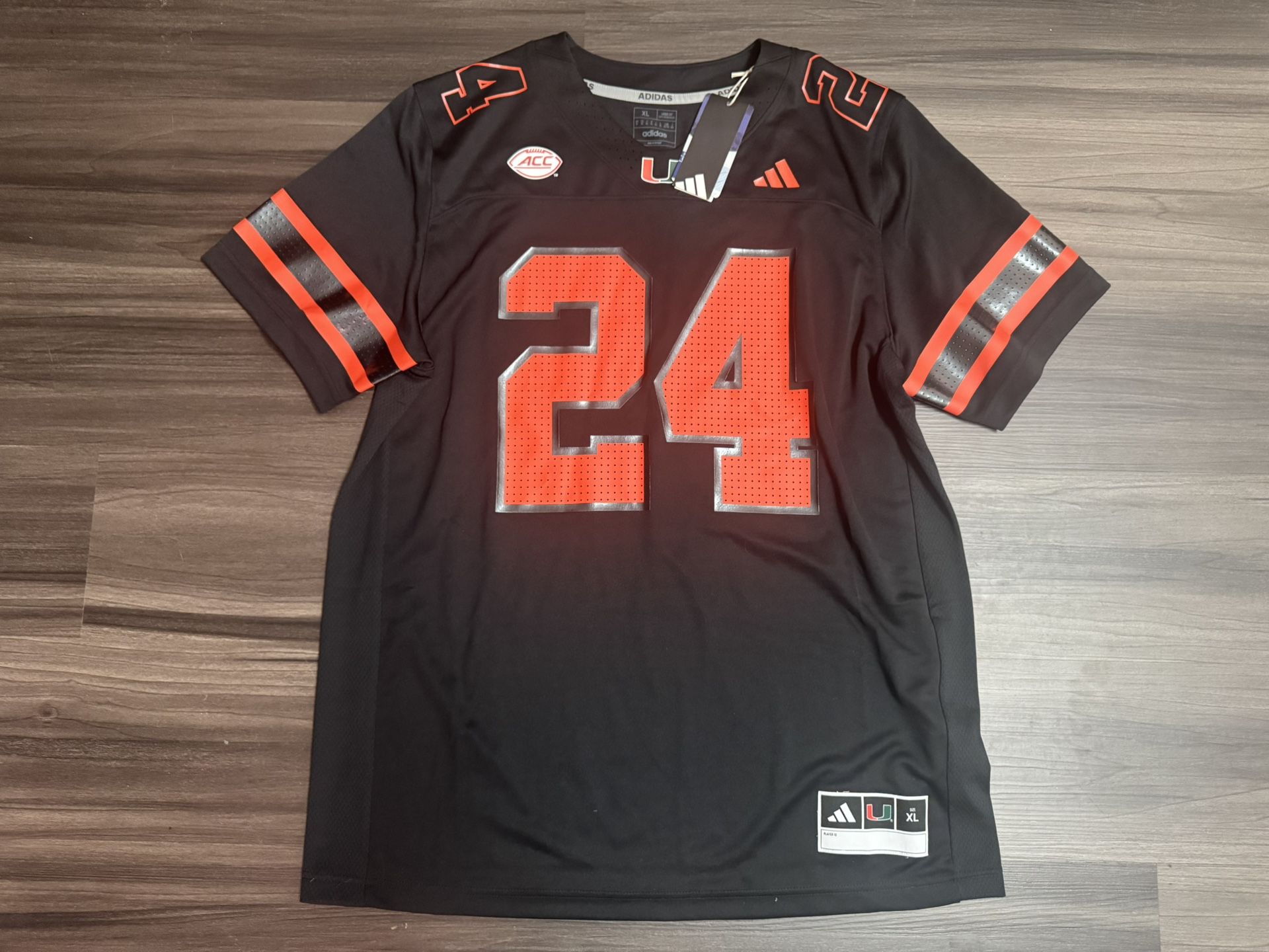 Adidas Miami Hurricanes #24 Black Premier Strategy NCAA Football Jersey XL
