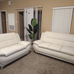 Modern Style White Leather Couch And Chair Brand New 
