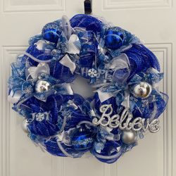 Blue and silver Medium side  Christmas Wreath 