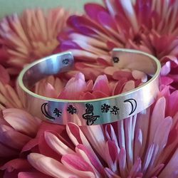 Hand Stamped Mermaid Bracelet With Moons And Stars