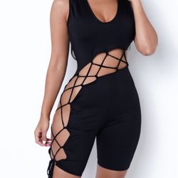 One Shorts Jumpsuit W Lace Up Tie Black 