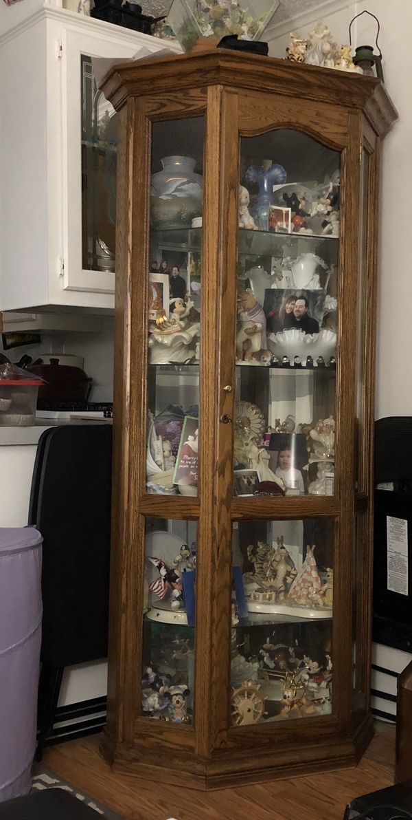 Solid Oak Corner Curio Cabinet with Glass back for Sale in ...