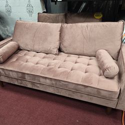 Pink Blush Velour Upholstered Modern Sofa (New in Box)