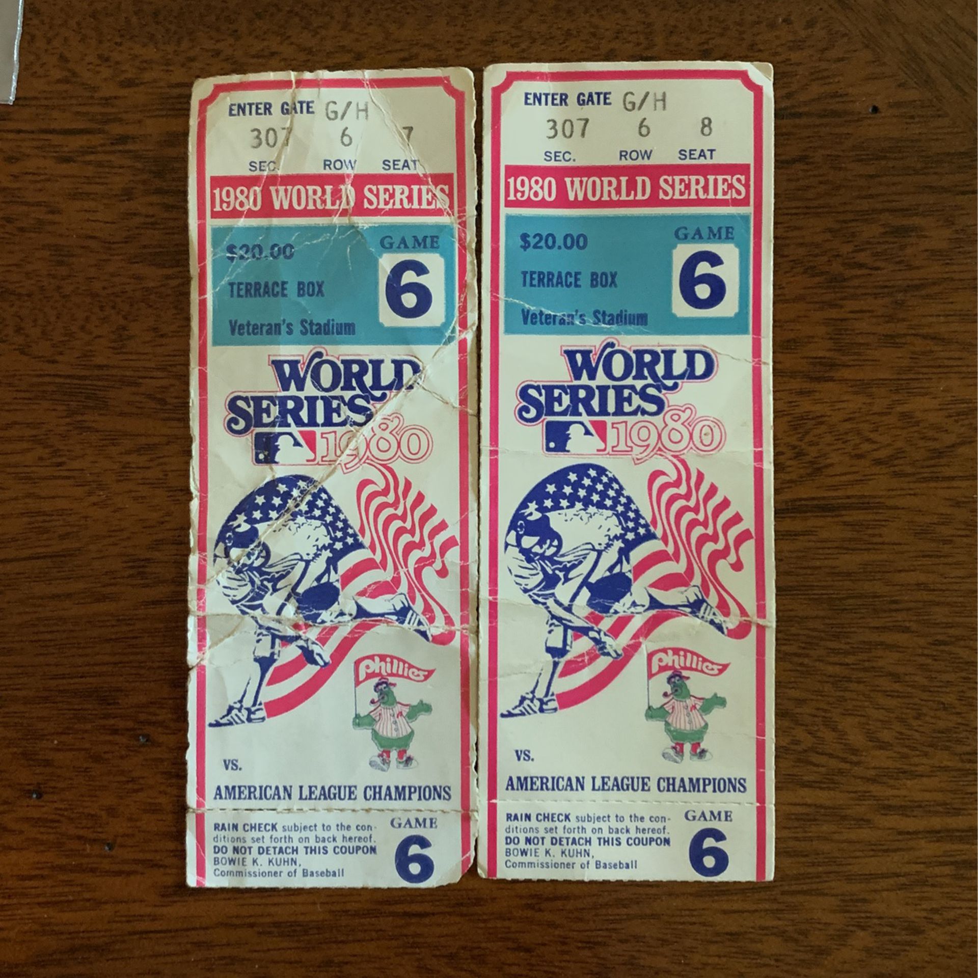 1980 Game 6 World Series Ticket Stubs