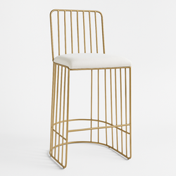 Contemporary Gold Wire Frame Bar Stool, 28” Height, White Cushion