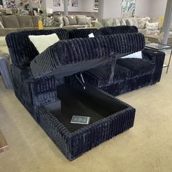 Black or Ivory Corduroy Storage Sleeper Sectional w/ Dual Cupholders & USB Ports