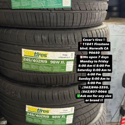 245/40R19 TBB A SET OF FOUR NEW TIRES, INCLUDES MOUNTING AND BALANCING WITH WARRANTY, ASK  ME FOR ANY SIZE OR BRAND, WE HAVE THE BEST PRICES!!