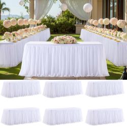 6 Pack White Tablecloth for 6 Foot Rectangle Tables with Tulle Table Skirt Stretch Spandex Fitted Table Cover,One-Piece Design,Non-slip Elastic Weddin