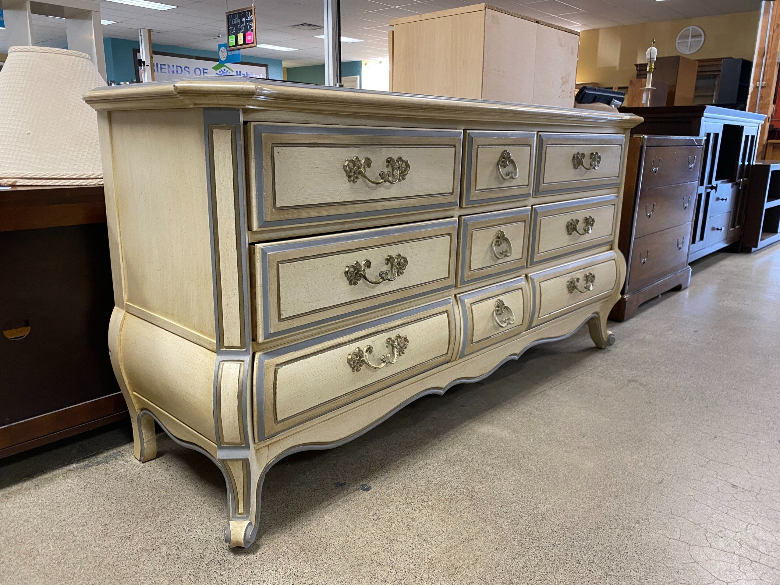French Provincial-Style 9 Drawer Lowboy
