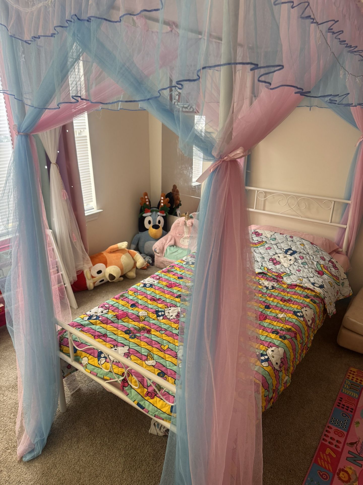 Twin bed canopy style (canopy Curtains Included And Mattress)