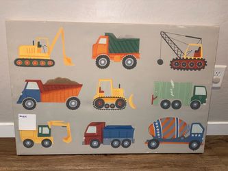 Construction Truck Wall Decor Kids Room Nursery Transportation 36x24