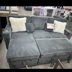 Corduroy couch new in box / usb/ cup holders