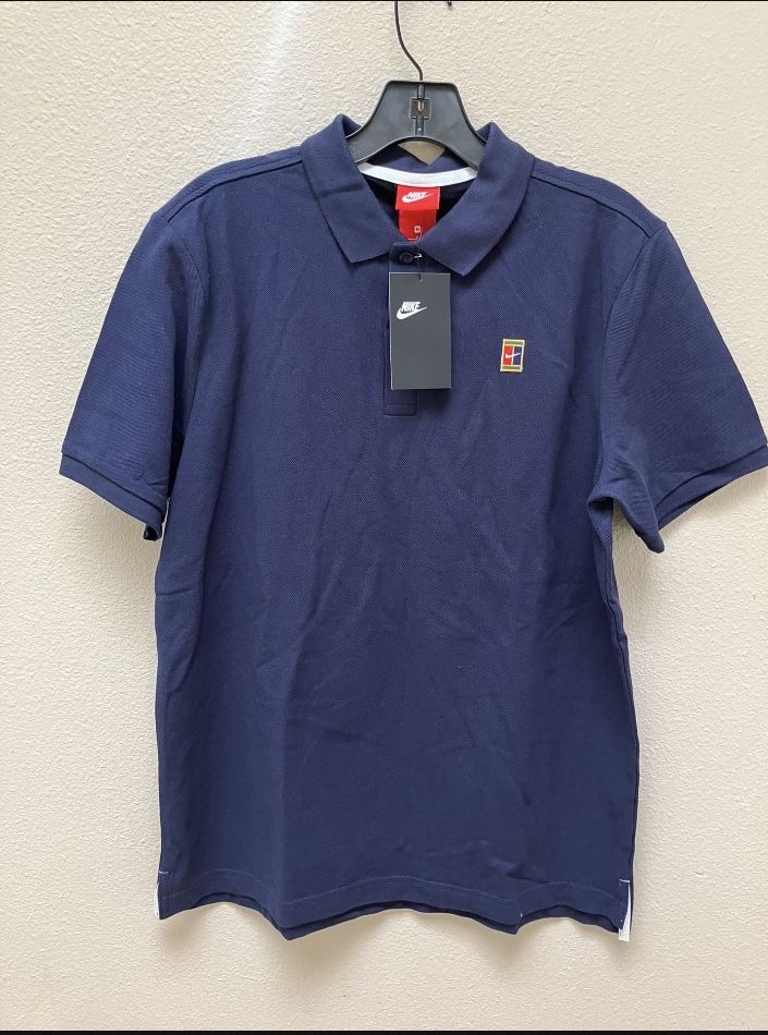 Vintage Nike Shirt Mens M Blue Tennis Court Logo 100% Cotton Casual