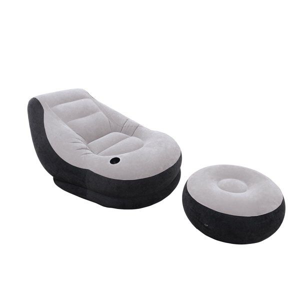 Inflatable Ultra Lounge Chair With Cup Holder And Ottoman Set For Indoor Outdoor