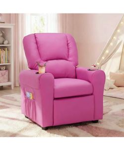 Macaron Kids Reclining Chair Leather Recliner Sofa Beige Pink $70
