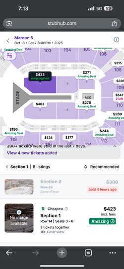 Selling 2 Maroon 5 Floor Tickets In Row 17 For 350 Each. 