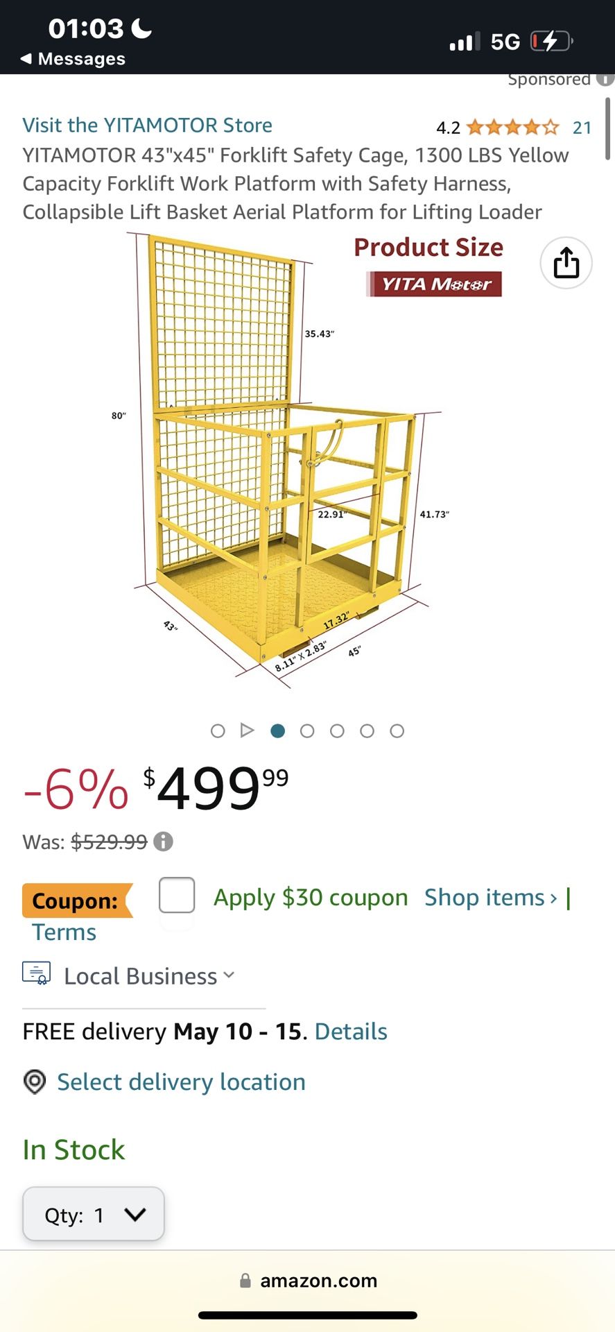 Yitamoto Forklift Safety Cage New In Box