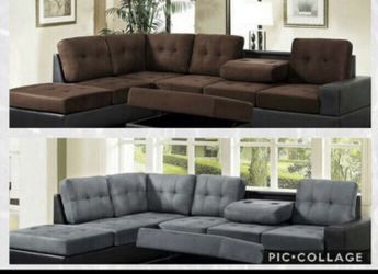 SECTIONAL SOFA WITH OTTOMAN AND CUP HOLDERS NEW