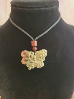 Handcrafted Agate Alashan Butterfly & Snake Pendant Adustable Rope Chain F10