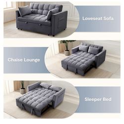 FLEXISPOT XCT4 Pull Out Couch for Small Spaces, 3-in-1 Convertible Loveseat Sofa Bed with Adjustable Backrest, Compact Futon Sofa Bed Twin Sleeper Lov