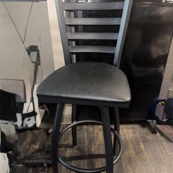 2 Black Leather Bar Stools