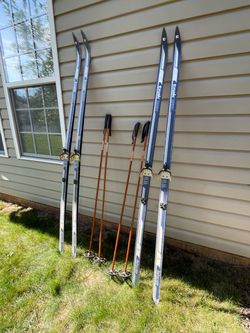 Vintage Trak Nowax Cross-Country Skis with Poles