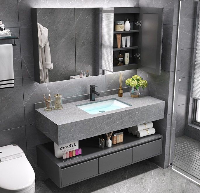 40"/48" Floating Bathroom Vanity Single Sink w/ Drawers White/Black/Gray (W/ LED Mirror) 