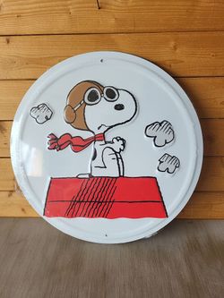 Snoopy Flying Ace Embossed Round Metal Sign