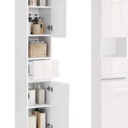 Tall Bathroom Cabinet, Slim Storage Cabinet, Narrow Cupboard, Bathroom Storage Unit, with a Drawer, Adjustable Shelves, 30 x 30 x 170 cm, White BBC560