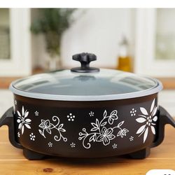   Slow Cooker Pot 6 Qt. - Black w/ White Flowers