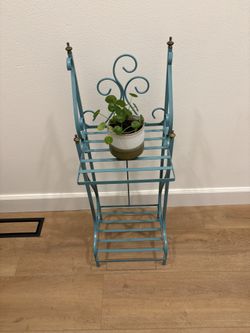 Teal 2 Tier Metal Plant Stand
