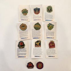Group of 11 Unocal 76 LA Dodgers pins, LA Rams pins