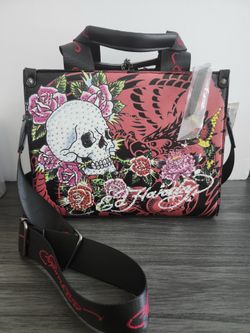 Ed Hardy Skull Roses Eagle Crossbody Tote Bag NWT Pink Black