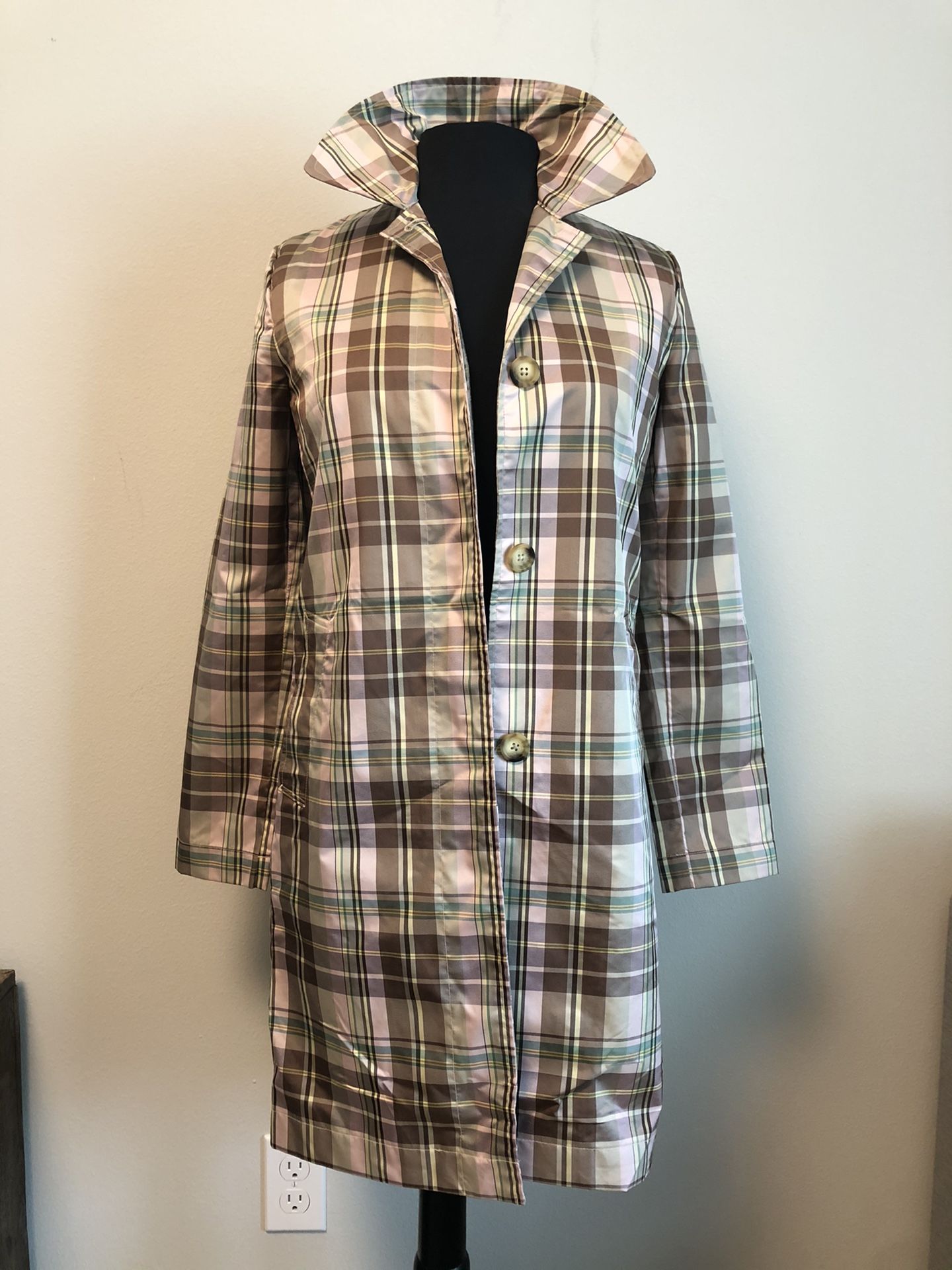Mint Vintage Gap Pink/Brown Plaid Raincoat Size XS