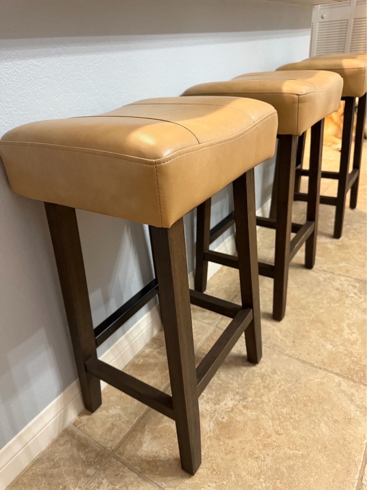 Set of 3 Tan Faux Leather Backless Bar Stools