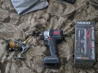 3 piece grab bag;Shimano Sedona 2500HG-1 spinning reel, Ingersol Rand 20v compact impact wrench model W3131, NOCO BOOST PLUS jump starter 1000amp mode