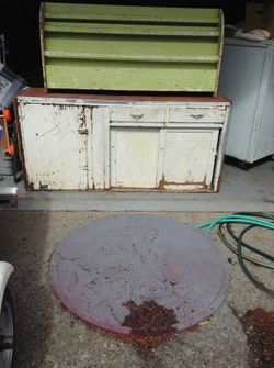 White primitive farm cabinet