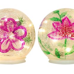 PHITRIC Spring Decorations for Home, 2 Pack 4.7 Inch Cracked Glass Ball Lights with Timer, Spring Decor Upgraded Weatherproof Globe LED Lights for Pat