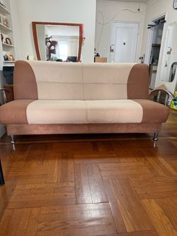 Sofa. Two -Tone beige and brown.
