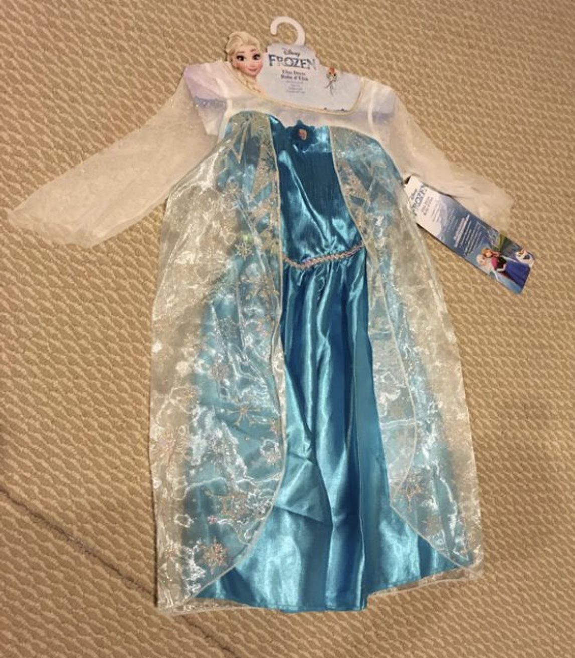 Elsa costume (NEW, 3-4 yrs old) & Frozen boardbook