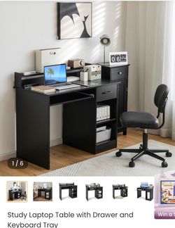 Black Study Desk with Drawer and Keyboard Tray